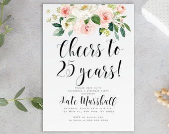 Floral 25th Anniversary Invitation, Editable Template