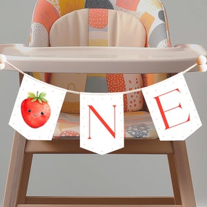 Strawberry High Chair Banner Printable, Cute 1st Birthday High Chair Banner, Toddler Girl First Birthday Party Decoration, Digital CNb11