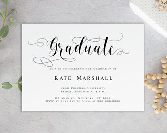 Editable Calligraphy Graduate invitations Printable graduation announcement template 2024 Script Simple No photo Print at home DIY #VMHT110