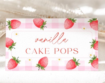 Tarjetas de etiquetas de alimentos con fresas, cumpleaños de bayas, baby shower (editables e imprimibles)