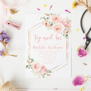 Instant Download Sip And See Invitation Template, Meet And Greet Invite Girl, Sip N See Baby Shower, Printable, Digital, Templett #VMHT32