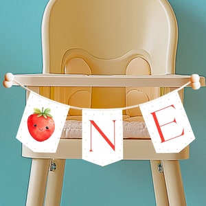 Berry First Birthday ONE High Chair Banner, Berry 1st Birthday High Chair Decor, Strawberry High Chair Banner, Canva Digital Download CNb11