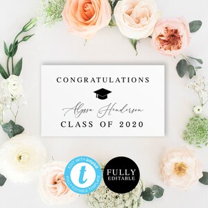 Afdrukbare kaartsjabloon voor afstuderen, uitnodigingsbijlage, gefeliciteerd, gefeliciteerd, aankondiging, 100% bewerkbare tekst, pet #VMHT10