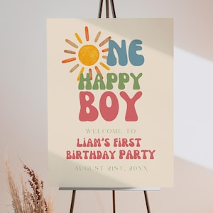 Cartello di benvenuto per il primo compleanno di un bambino, modello di poster per il primo compleanno, cartello Canva modificabile, decorazioni stampabili per il primo compleanno C03