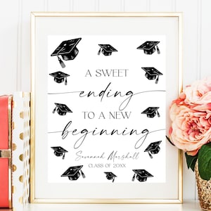 Graduation Party Candy Bar Sign Template, A Sweet Ending To A New Beginning Sign Printable, 5x7 & 8x10, Canva Editable Instant Download Cf37