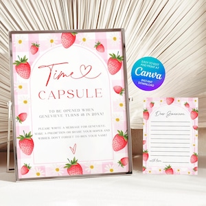 Time Capsule Sign And Cards Template, 100% Editable Text, First Birthday Party Advice Card, Digital Download, Edit With Canva Custom CNb12