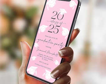 2026 Senior Announcement Card, Editable Graduation Invitation Canva Template, Pink Digital Grad Evite, High School & College Graduation Cf41