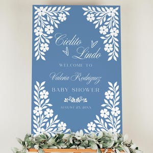 Cielito Lindo Baby Shower Welcome Sign, Blue Talavera Papel Picado Poster, Mexican Baby Shower Decor, Instant Editable Canva Template C08