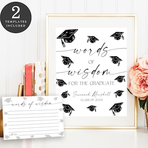 Words of Wisdom Graduation Sign and Card, Advice and Wishes for the Graduate, Grad Advice Card, Graduate Advice, Editable Template Cf37