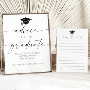 Graduation Advice Card druckbare, bearbeitbare Wunschschilder für graduierte, schwarze Kappe Thema grad Partyspiel, Sofort-Download, Klasse von 2025 Cf37