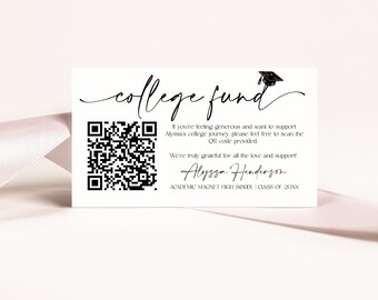 College Fund QR Code Graduation Insert, Invitation Enclosure, Editable Graduation Insert, Class of 2024, Instant Download, Printable #VMHf41