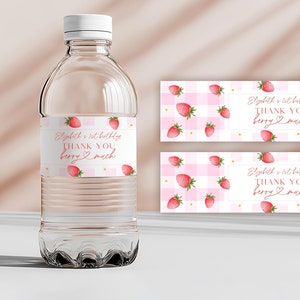 Editable Berry First Birthday Water Bottle Labels, Strawberry Themed Party Bottle Stickers, 1st Birthday Party Decor, Digital Download CNb12