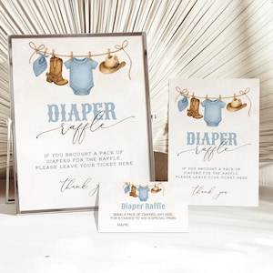 Diaper Raffle Game Printable, Cowboy Baby Shower Diaper Raffle Sign & Card, Rustic Western Boy Shower Decor, Editable Instant Download C09