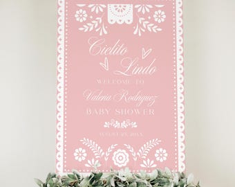 Pink Talavera Baby Shower Welcome Sign, Mexican Fiesta (Digital Download)