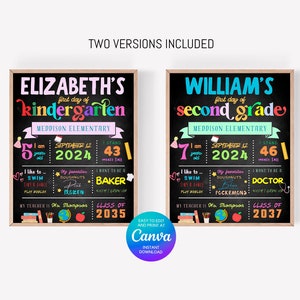 Editable First Day of School Sign, Chalkboard Back to School Sign, Last Day of School Printable, Reusable School Signs, Canva Template C02