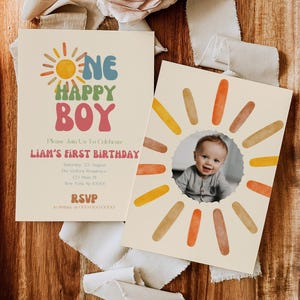 10 Stück Custom One Happy Boy 1. Geburtstagseinladung, Sonnenschein erster Geburtstag einladen, Junge 1. Geburtstagskarte gedruckt und versandt