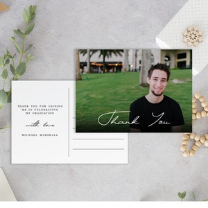 Foto Abschlussfeier Danke Postkarte, Templett, Download, Grad Party Dankeschön Kartenvorlage, College, Universität, weiblich oder männlich #HL18