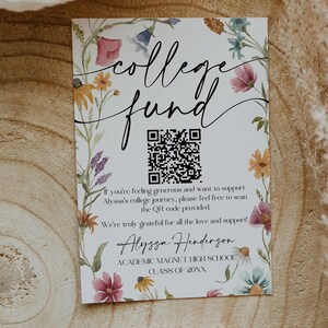 Wildflower College Fund QR-code afstuderen invoegen, bewerkbaar afstuderen invoegen, bijlage uitnodiging, klasse van 2025, Instant Download #VMHc82