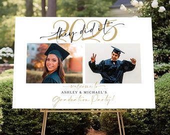 Dual Graduation Welcome Sign 2026 | Twins/Siblings Photo Poster (Canva Template)