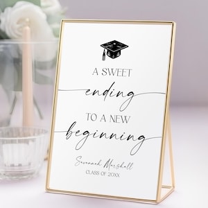 Graduation Party Candy Bar Sign Template, A Sweet Ending To A New Beginning Sign Printable, 5x7 & 8x10, Canva Editable Instant Download Cf37