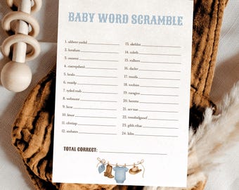 Baby Word Scramble Baby Shower Game Template, Editable Printable Word Game, Neutral Baby Shower Activity, Instant Download Fun Puzzle C09