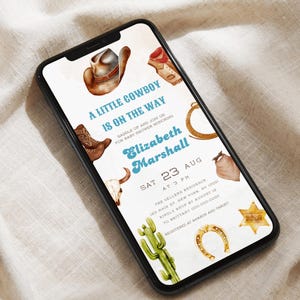 A Little Cowboy Baby Shower Invite, Rustic Western Boy Shower Evite, Editable Cowboy Baby Sprinkle Template, Wild West Country Shower C09