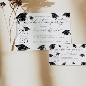 Carte avec détails sur la fête de remise des diplômes, encart personnalisé, modèle de carte d'insertion de remise des diplômes, invitation à joindre, faire-part, promotion 2025 Cf37