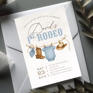 Editable Cowboy First Birthday Invitation, My First Rodeo 1st Birthday Party, Southwestern Ranch Theme, Wild West Template for Boys C09