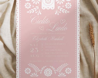 Cielito Lindo Baby Shower Invitation, Pink Fiesta Invite for Baby Girl, Editable Mexican Talavera Template, Instant Download Invitation C08
