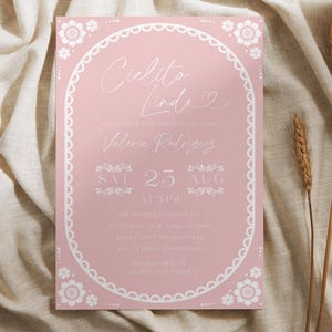 Cielito Lindo Baby Shower Invite, Pink Talavera Theme, Editable Mexican Shower Template for Baby Girl, Papel Picado Printable Canva C08