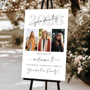 Graduation Welcome Sign Template, Three Graduates, Photo Poster (Digital)