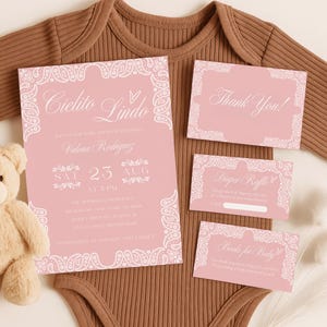 Editable Pink Cielito Lindo Invitation Set, Cielito Lindo Baby Shower Invitation, Mexican Talavera Baby Shower Invite, Papel Picado C08