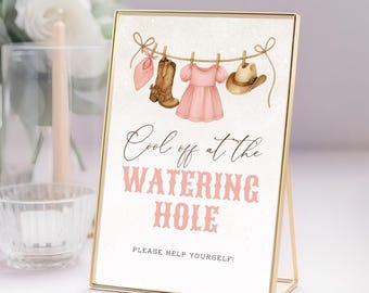 Placa imprimível para bar/cowgirl estilo faroeste, decoração rosa para mesa de bebidas com tema de rodeio, download instantâneo para aniversário de menina e chá de bebê C09