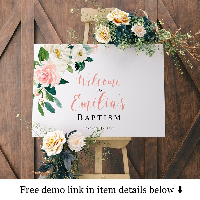 Horizontal Welcome Sign Template Baptism Signs For Girls Etsy