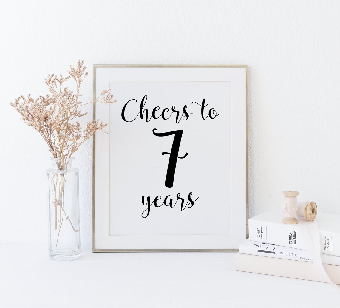 Cheers to 7 years Instant download pdf 7th anniversary decor Etsy