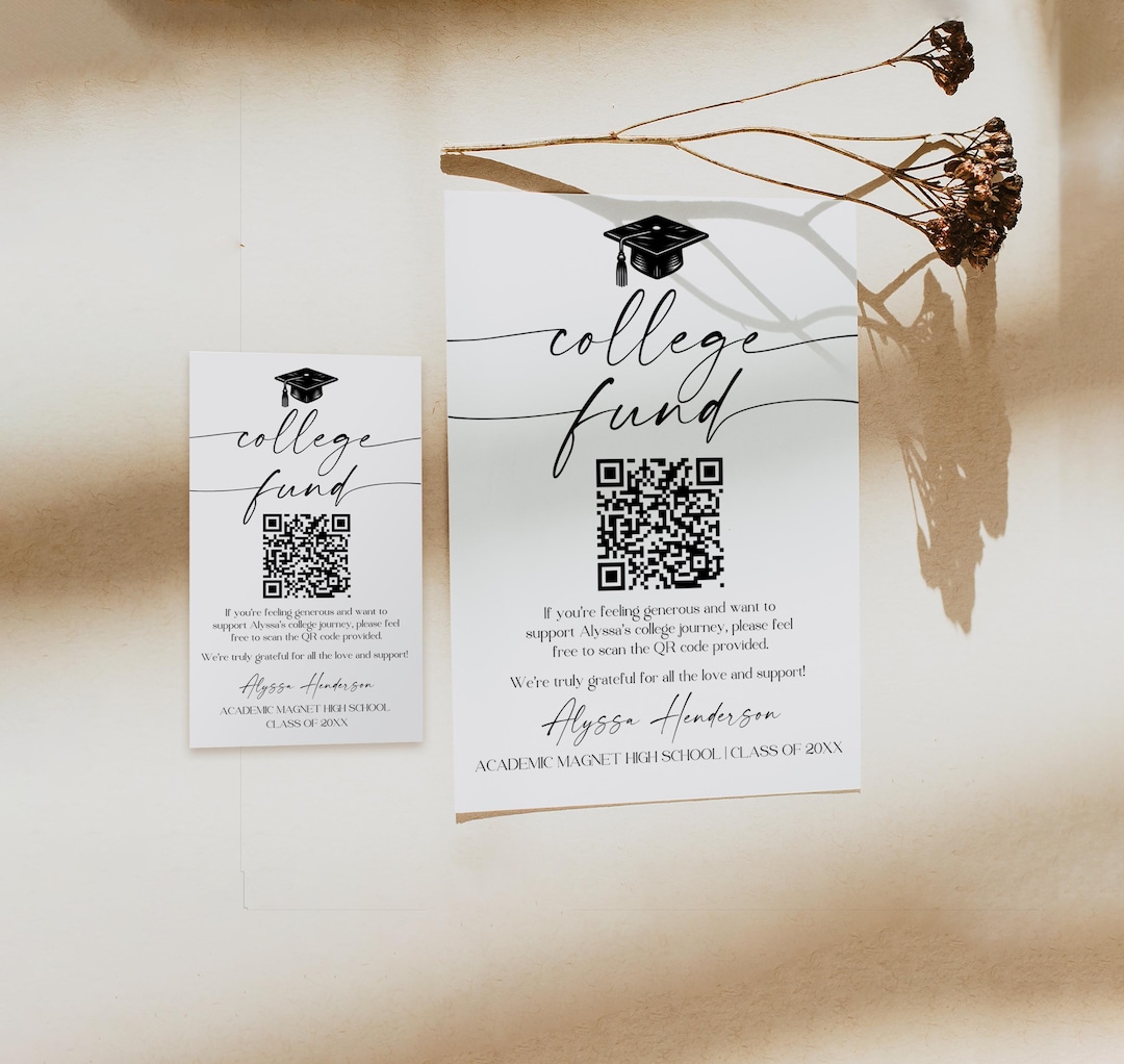 Graduation Qr Code College Fund QR Code Graduation Insert, Invitation Enclosure, Editable ...