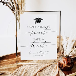 Graduation Is Sweet Take a Treat Sign, Printable Dessert Table Sign, Editable Grad Candy Bar Sign for High School, College Party Decor Cf37