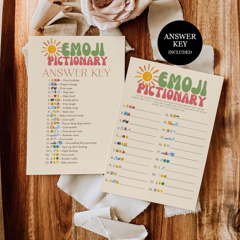 Pictionary Ribbon Emoji Pictionary First Birthday Game, Fun 1st Birthday Party Activity ...