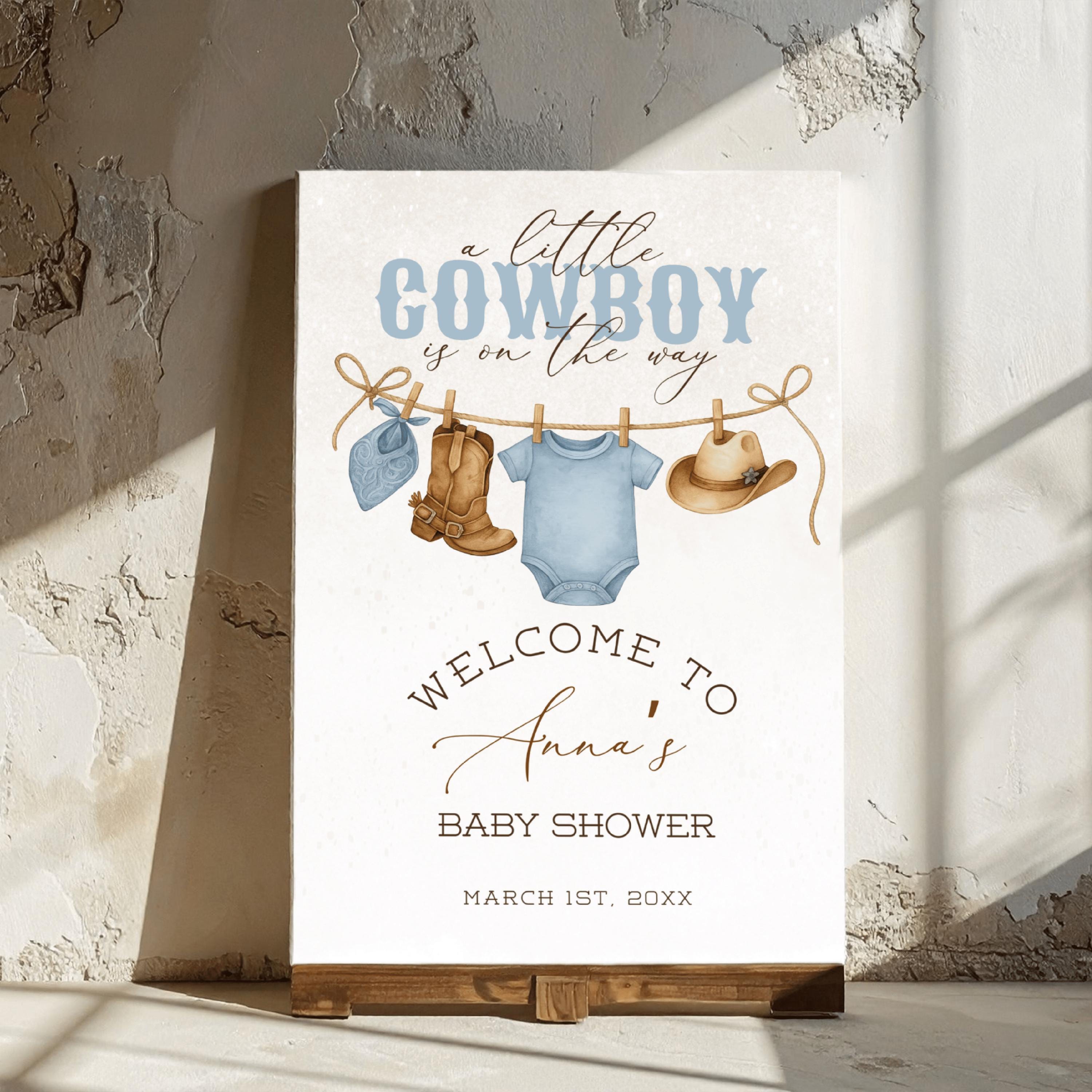 25 Inviti Per Baby Shower Western – A Little Cowboy Is On The Way – Con Buste E Design A Tema Cowboy – Formato 10,2x15,2 Cm