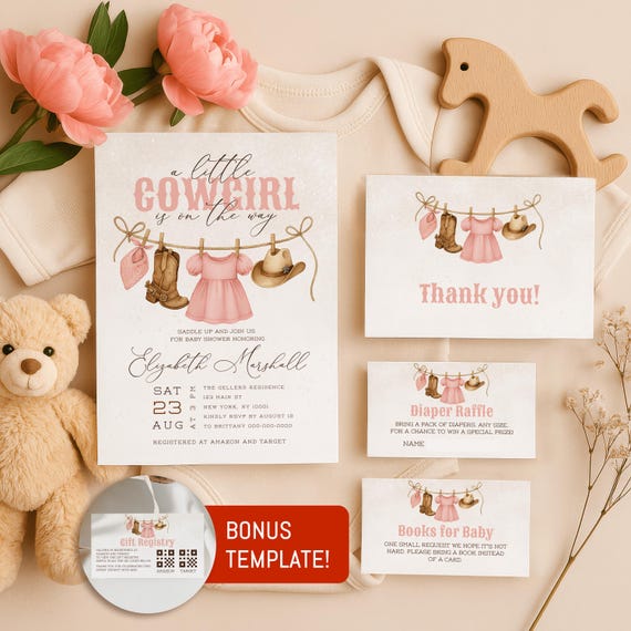 Cowgirl Baby Shower Invitation Set: Rustic Western Bundle (digital  Download) - Etsy Israel