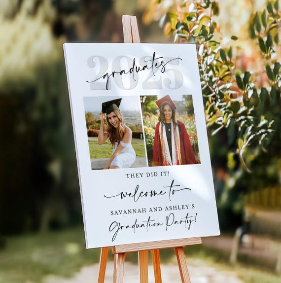 Dual Graduation Party Photo Welcome Sign Template, Custom Twins Party Poster, Joint Party, High School College Grad Decor, Canva c41