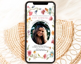 Wildflower Photo Graduation Invitation Template 2026, Editable Senior Announcement for College or High School, Digital Grad Party VMHc82