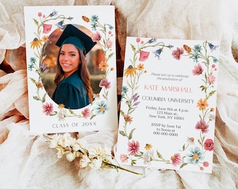 Editable Graduation Invitation, Floral Photo Graduation Card Template, Senior Grad Party Invite, Graduation Announcement 2026 VMHc82