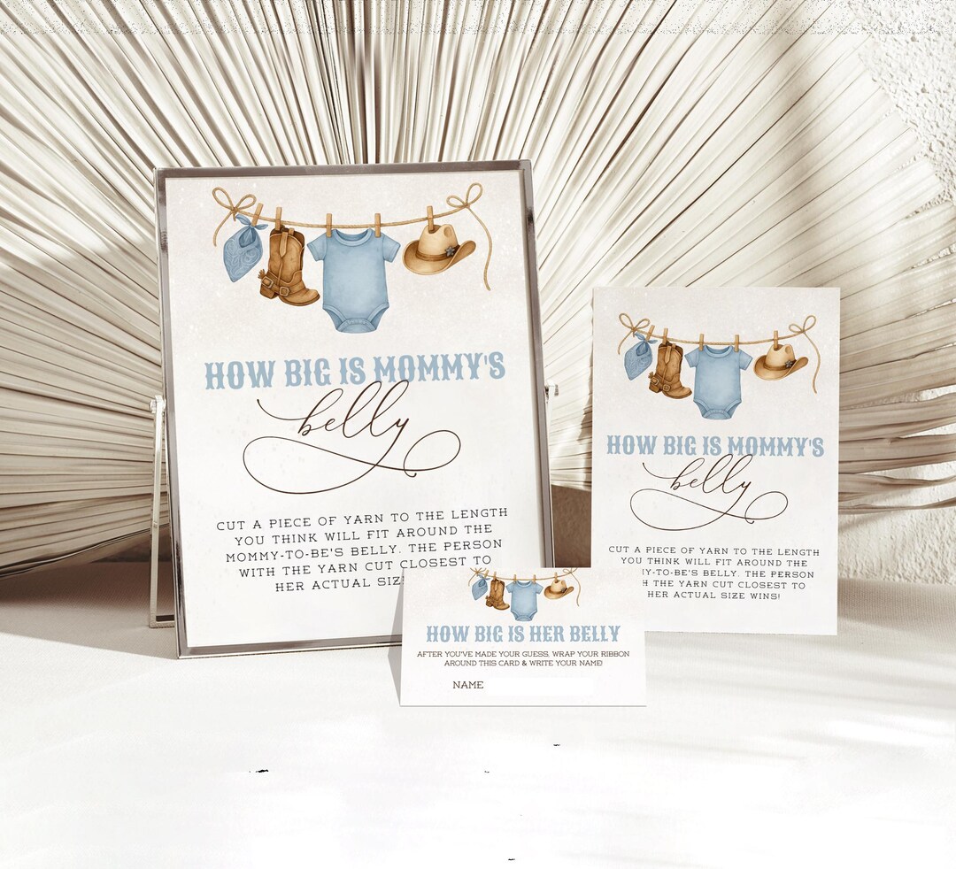 How Big is Mommy's Belly Baby Shower Game, Blue Western Cowboy Theme ...
