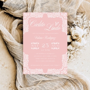 Cielito Lindo Baby Shower Invitation, Pink Mexican Papel Picado Invite, Editable Canva Template for Baby Girl, Talavera Party Printable C08