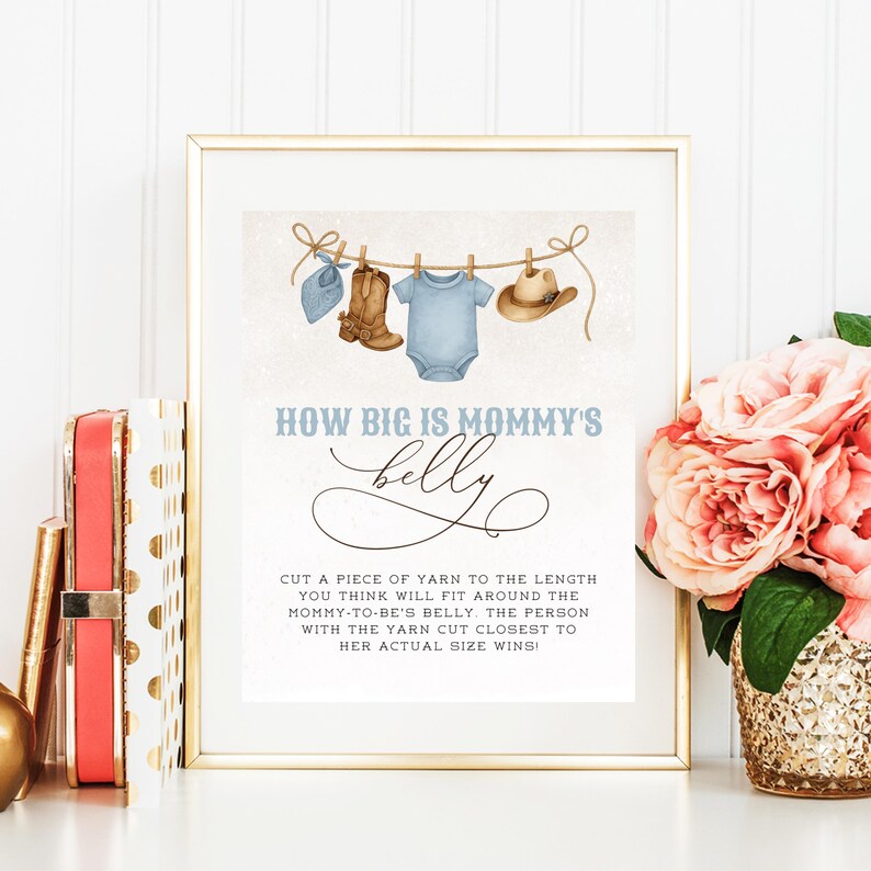How Big is Mommy's Belly Baby Shower Game, Blue Western Cowboy Theme ...