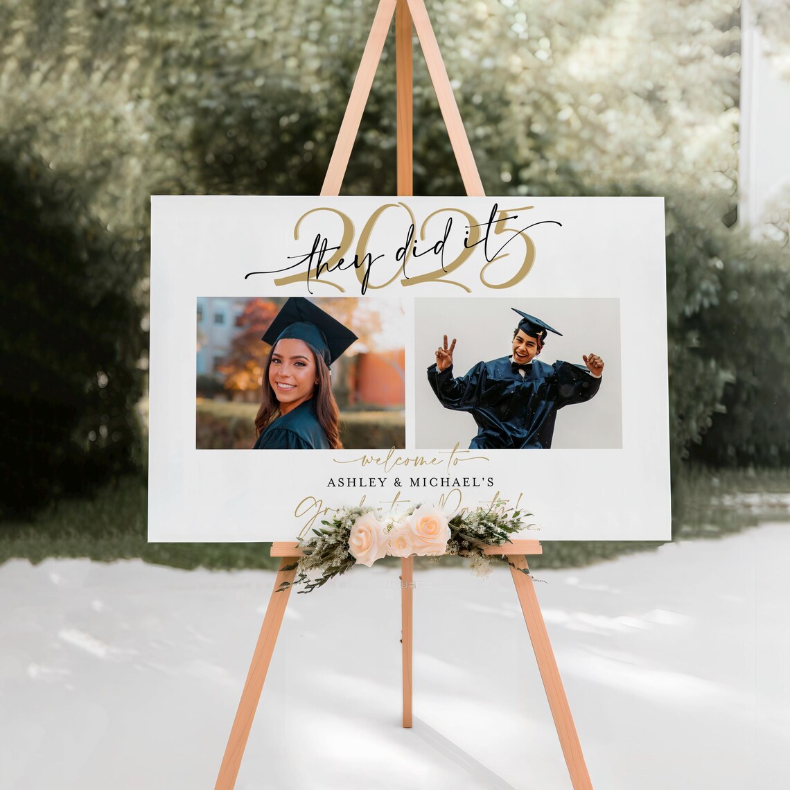 Triple Frame Graduation Editable Triple Graduation Welcome Sign Template With Photos, Gold ...