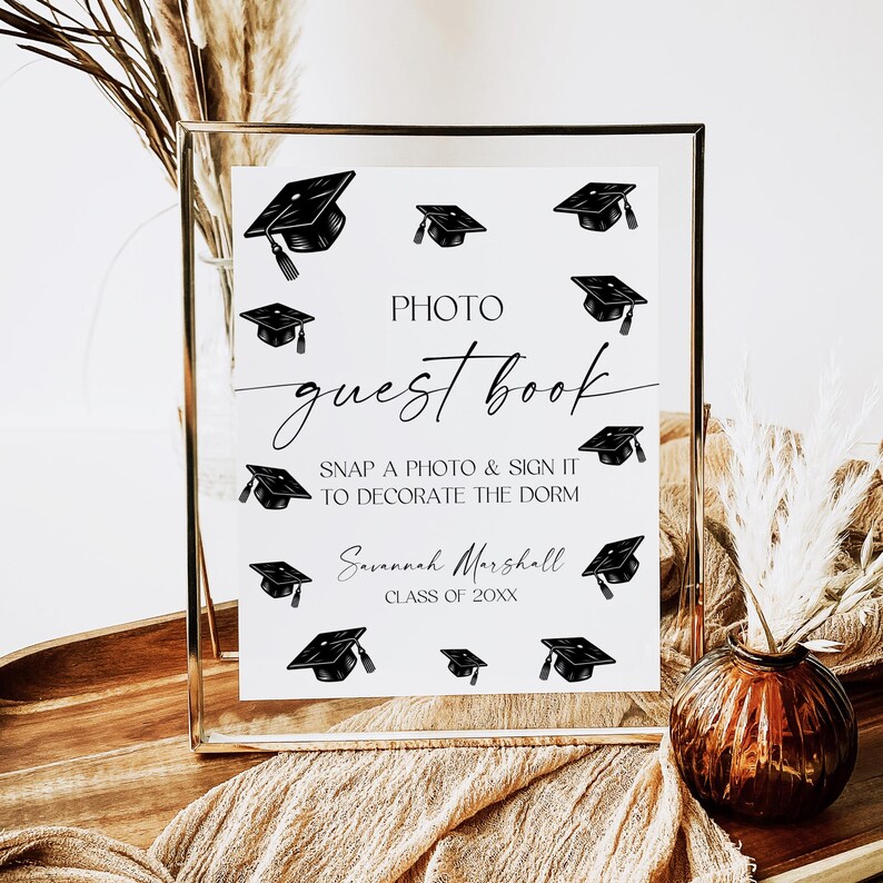 Graduation Photo Guest Book Sign, Editable Printable Guestbook Table ...
