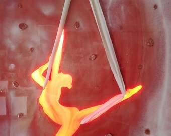 Aerial Yoga Wall Art, Epoxy Resin Wall Art, Wood Wall Decor, Contemporary Art, Glass Art, Ribbon Gymnastics, accent lighting