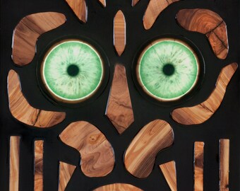 Tribal Mask Wall Art, Epoxy Resin Wall Art, Wood Wall Decor, Contemporary Art, Glass Art, Led Lighted Wall Art, Wall Accent Lighting